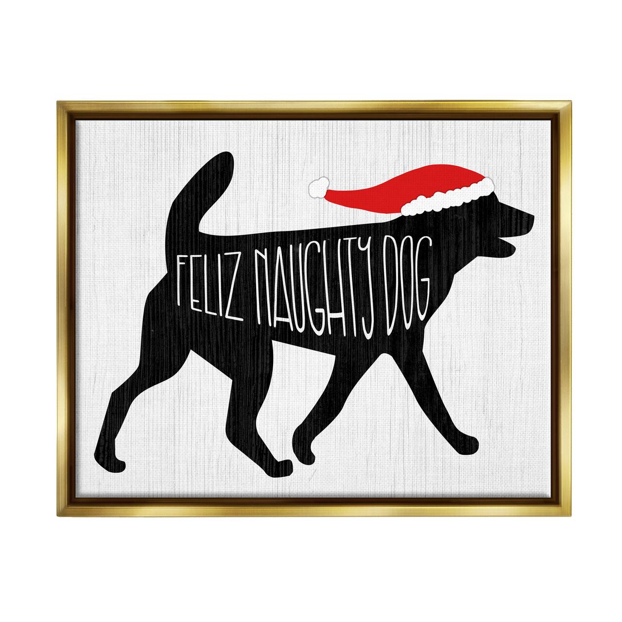 Stupell Industries Feliz Naughty Dog Funny Pet Framed Floater Canvas Wall Art
